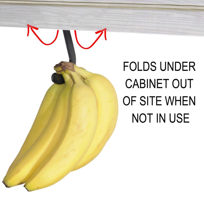 Gadjit Banana Hook Under Cabinet Hanger Ripens Bananas with Less Bruises, Folds up Out of Sight When Not in Use, Saves Countertop Space, Self-Adhesive + Pre-drilled Screw Holes (Black) - Image 4